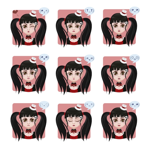 Vecteur gratuit collection d'expressions faciales gotic girl