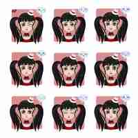 Vecteur gratuit collection d'expressions faciales gotic girl