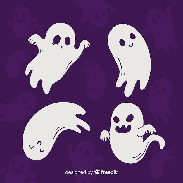 Vecteur gratuit collection de fantômes halloween dessinés à la main