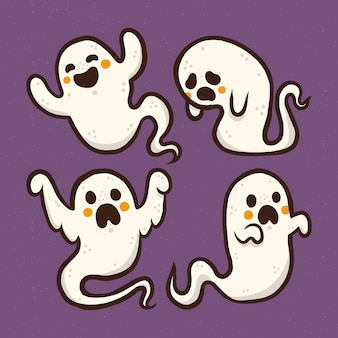 Collection de fantômes d'halloween dessinés à la main