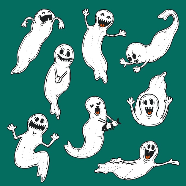 Vecteur gratuit collection de fantômes d'halloween dessinés à la main