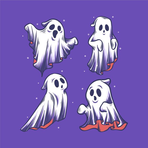 Collection de fantômes d'halloween dessinés à la main