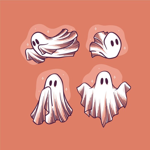 Collection de fantômes d'halloween dessinés à la main