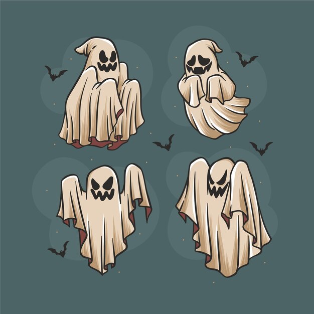 Collection de fantômes d'halloween dessinés à la main