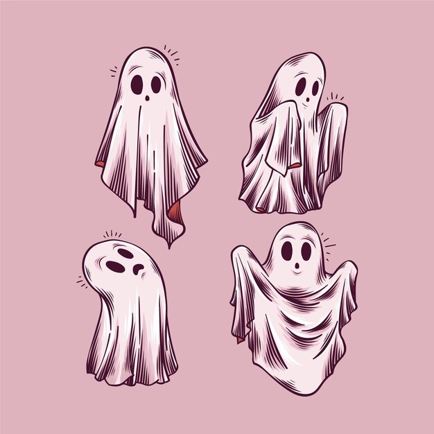 Collection de fantômes d'halloween dessinés à la main
