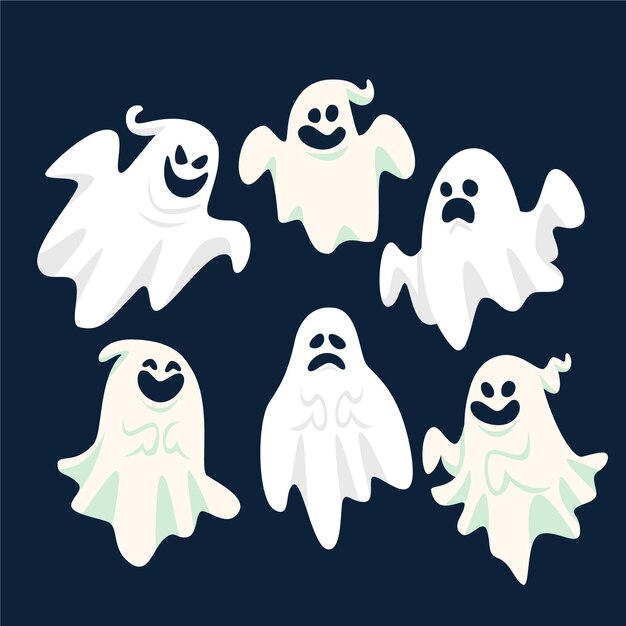 Collection de fantômes d'halloween plats dessinés à la main