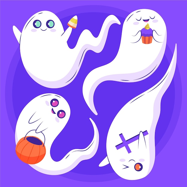 Vecteur gratuit collection de fantômes d'halloween plats dessinés à la main
