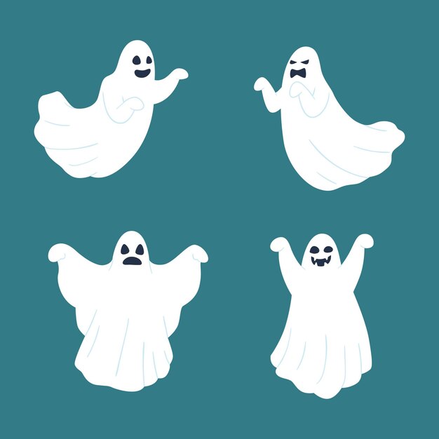 Collection de fantômes d'halloween plats dessinés à la main