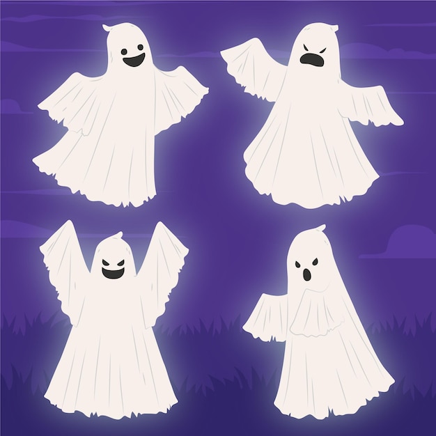 Vecteur gratuit collection de fantômes d'halloween plats dessinés à la main