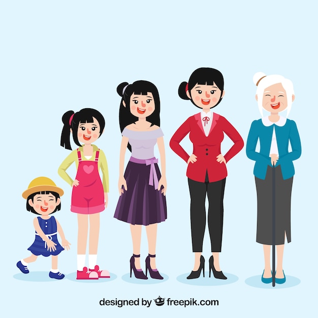Vecteur gratuit collection de femmes asiatiques de différents âges