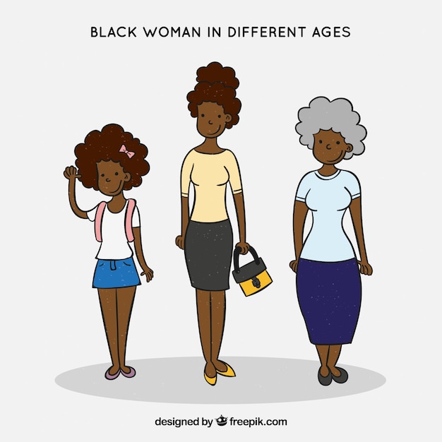 Vecteur gratuit collection de femmes noires de différents âges