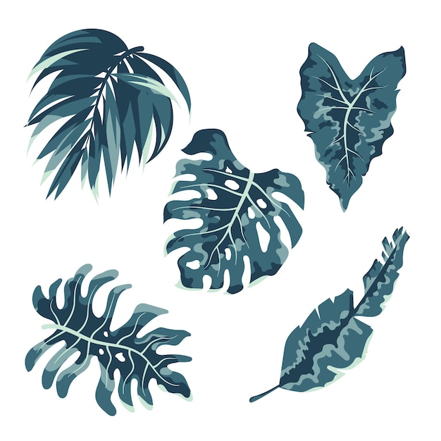 Collection de feuilles tropicales monochromes