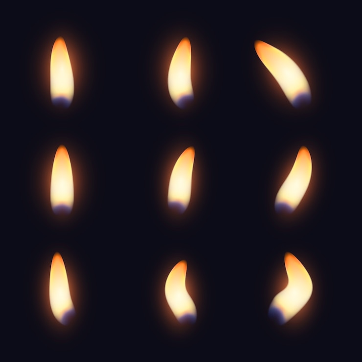 Vecteur gratuit collection de flammes de bougies dans l'obscurité