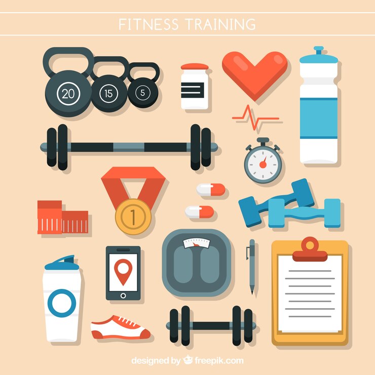 Vecteur gratuit collection flat d&#39;articles de conditionnement physique