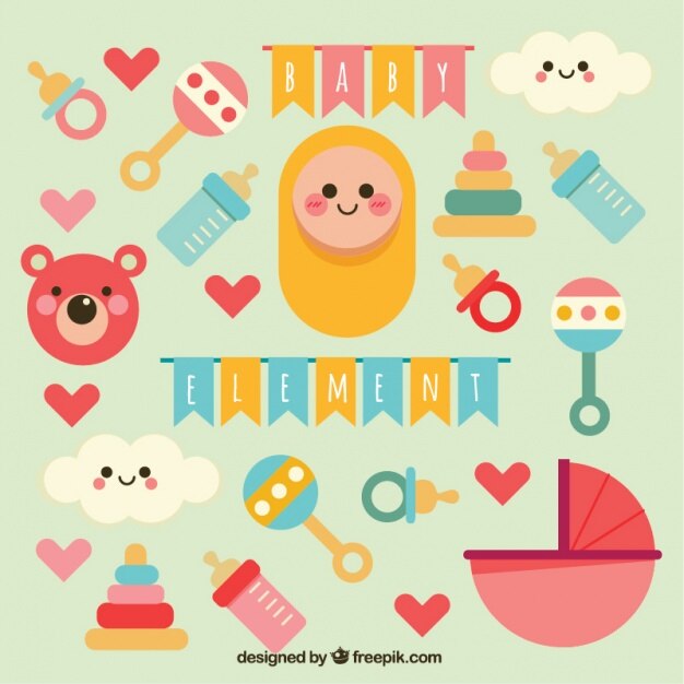 collection Flat de bébé avec des éléments colorés
