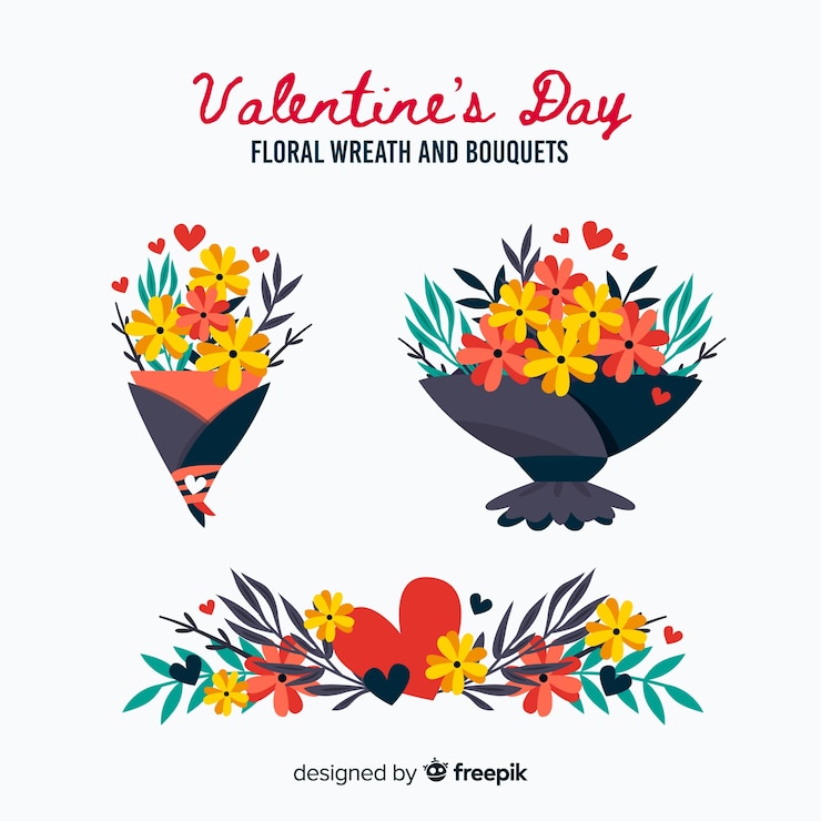 Vecteur gratuit collection de fleurs et de bouquets de saint valentin