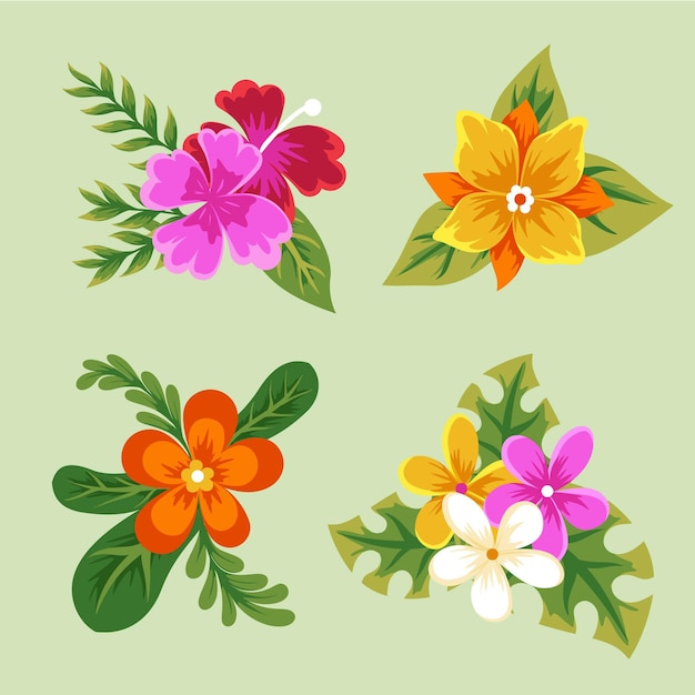 Collection de fleurs et de feuilles tropicales