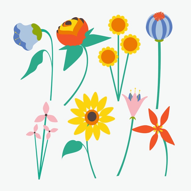 Vecteur gratuit collection de fleurs plates