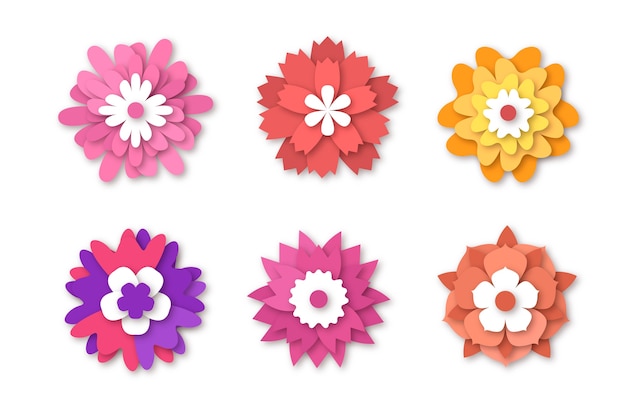 Collection de fleurs de printemps colorées dans un style papier