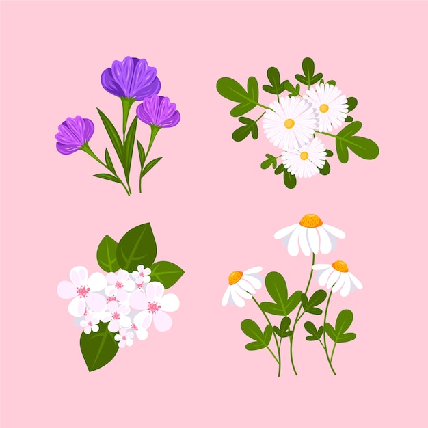 Vecteur gratuit collection de fleurs de printemps design plat