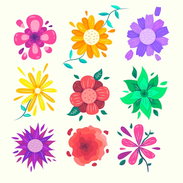 Vecteur gratuit collection de fleurs de printemps design plat