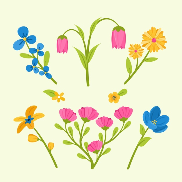 Vecteur gratuit collection de fleurs de printemps design plat