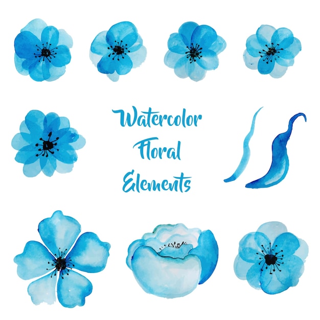 Collection floral aquarelle en couleur bleue