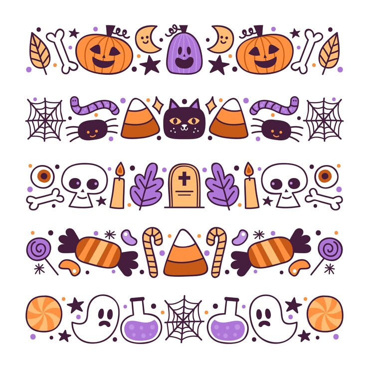 Vecteur gratuit collection de frontières halloween dessinés à la main