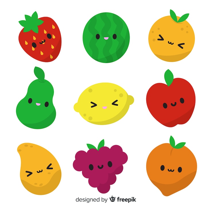 Vecteur gratuit collection de fruits adorables dessinés à la main