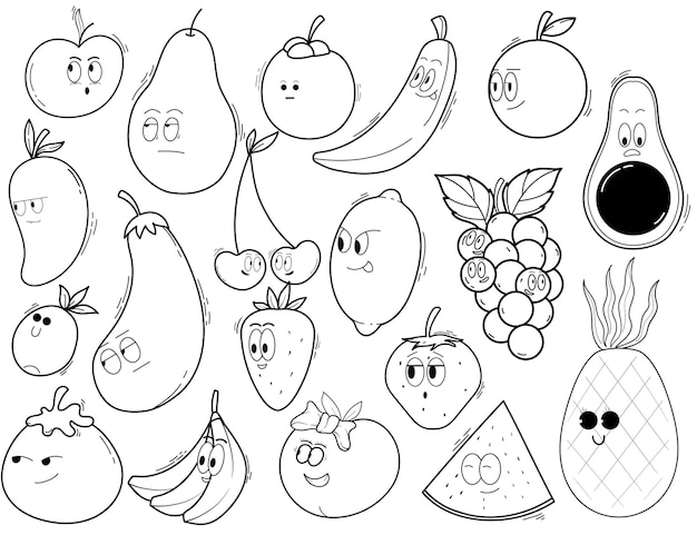 Vecteur gratuit collection de fruits adorables doodle dessinés à la main