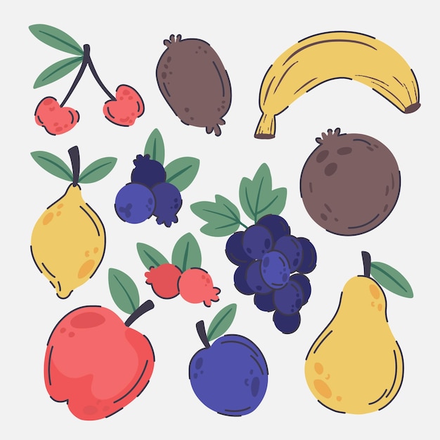 Vecteur gratuit collection de fruits dessinés à la main