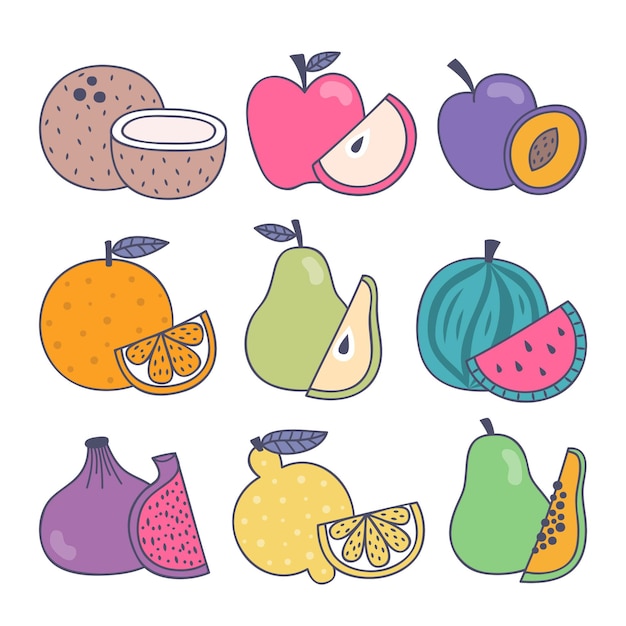 Collection De Fruits Dessinés à La Main