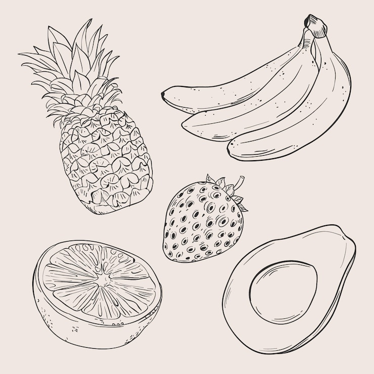 Vecteur gratuit collection de fruits gravés à la main