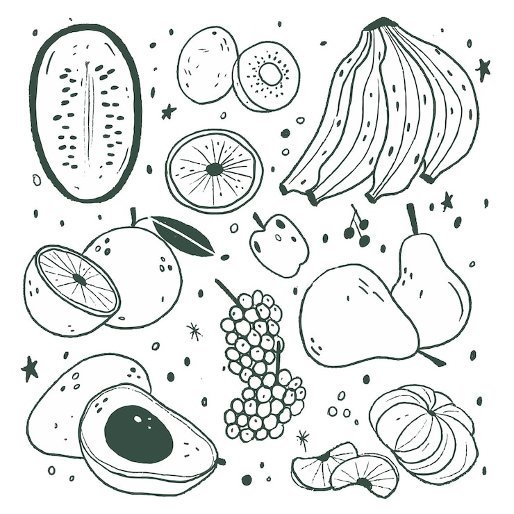 Vecteur gratuit collection de fruits gravés à la main