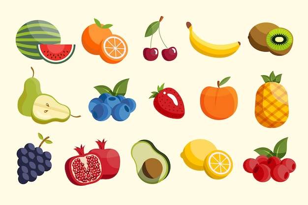 Vecteur gratuit collection de fruits plats