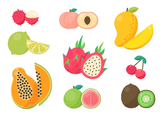 Vecteur gratuit collection de fruits plats