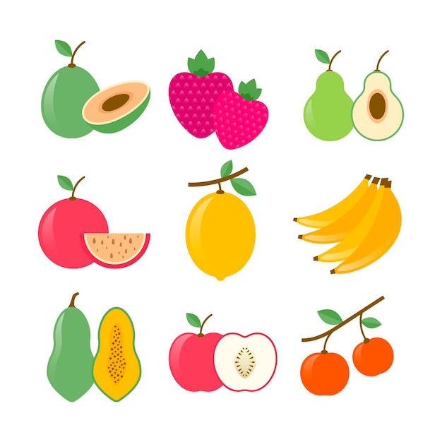 Vecteur gratuit collection de fruits plats