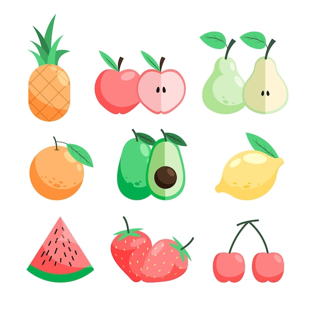 Vecteur gratuit collection de fruits plats