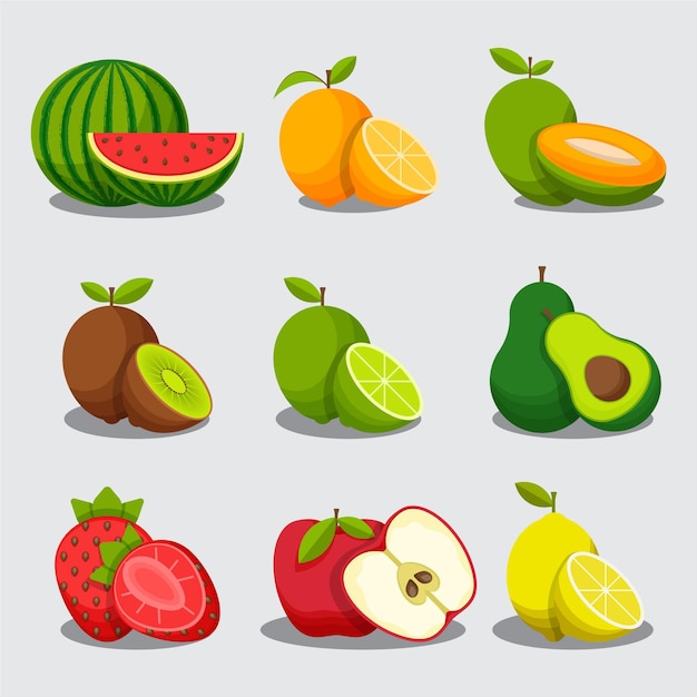 Vecteur gratuit collection de fruits plats