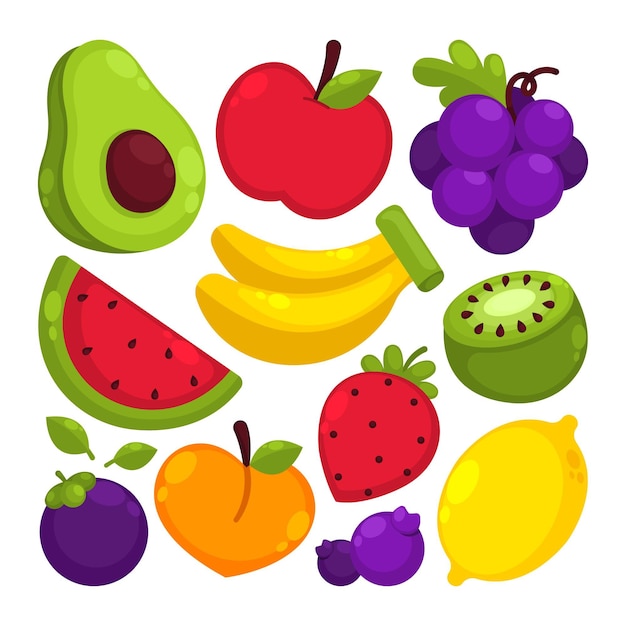 Vecteur gratuit collection de fruits plats