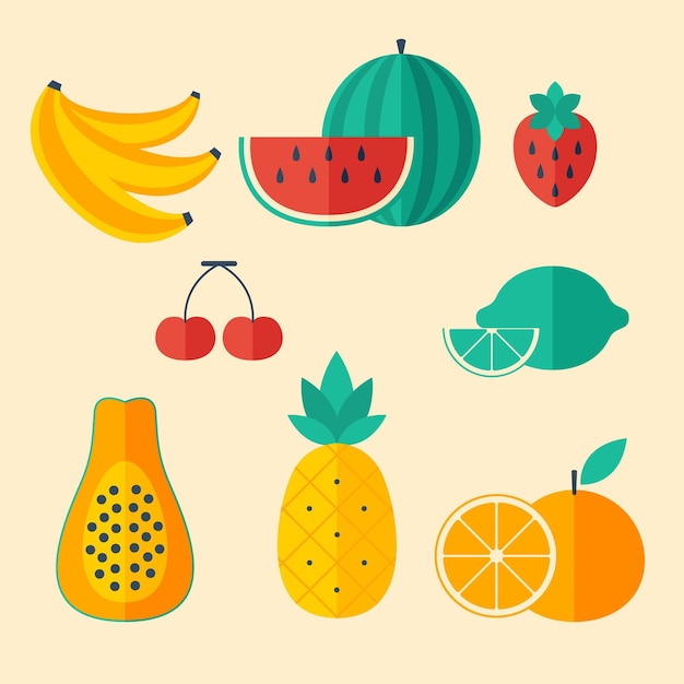 Vecteur gratuit collection de fruits plats