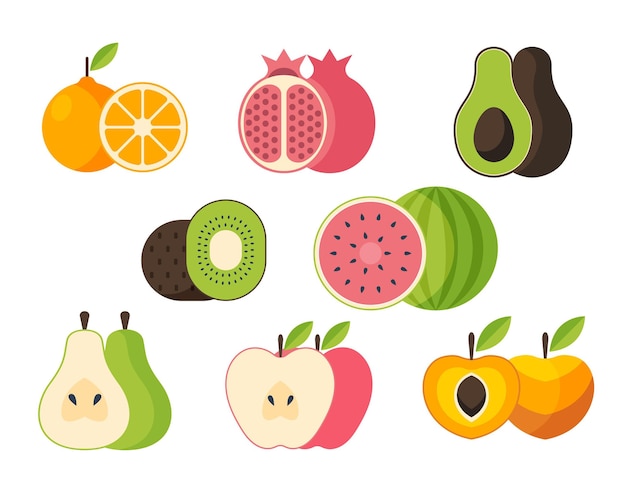 Vecteur gratuit collection de fruits plats