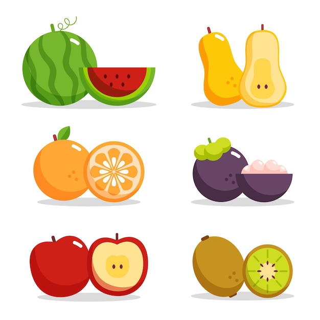 Vecteur gratuit collection de fruits plats