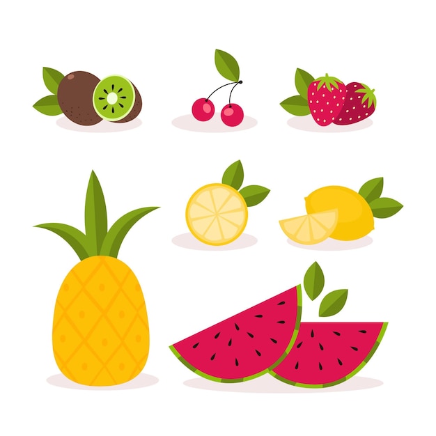 Vecteur gratuit collection de fruits plats