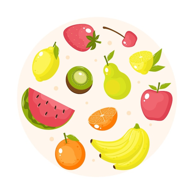 Vecteur gratuit collection de fruits plats