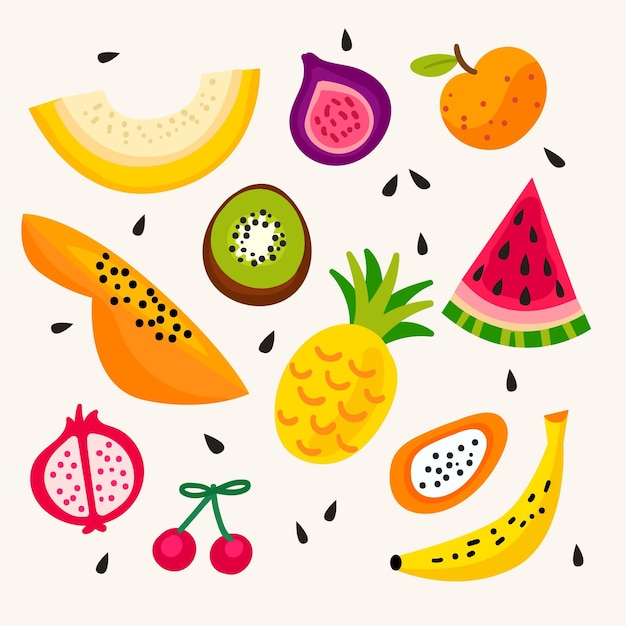 Vecteur gratuit collection de fruits savoureux dessinés à la main