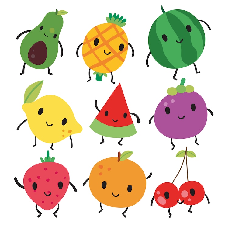 Vecteur gratuit collection de fruits souriants