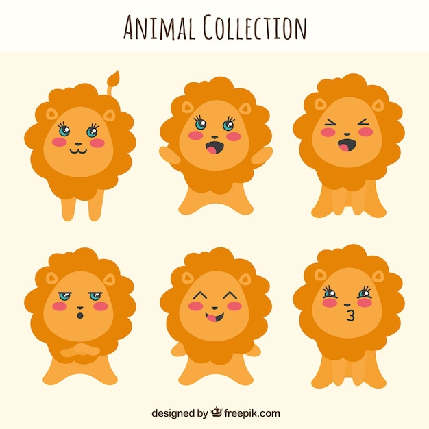 Vecteur gratuit collection fun lion avec un design plat