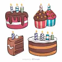 Vecteur gratuit collection de gâteaux d anniversaire dessinés à la main