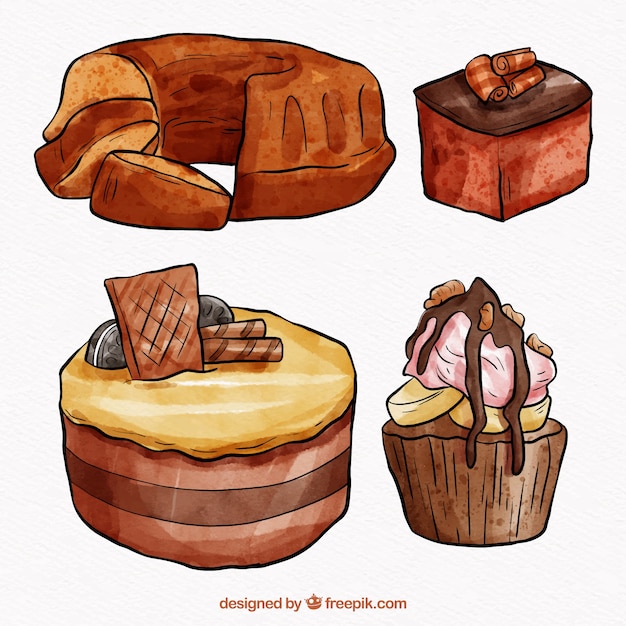 Collection De Gâteaux Au Chocolat Aquarelle